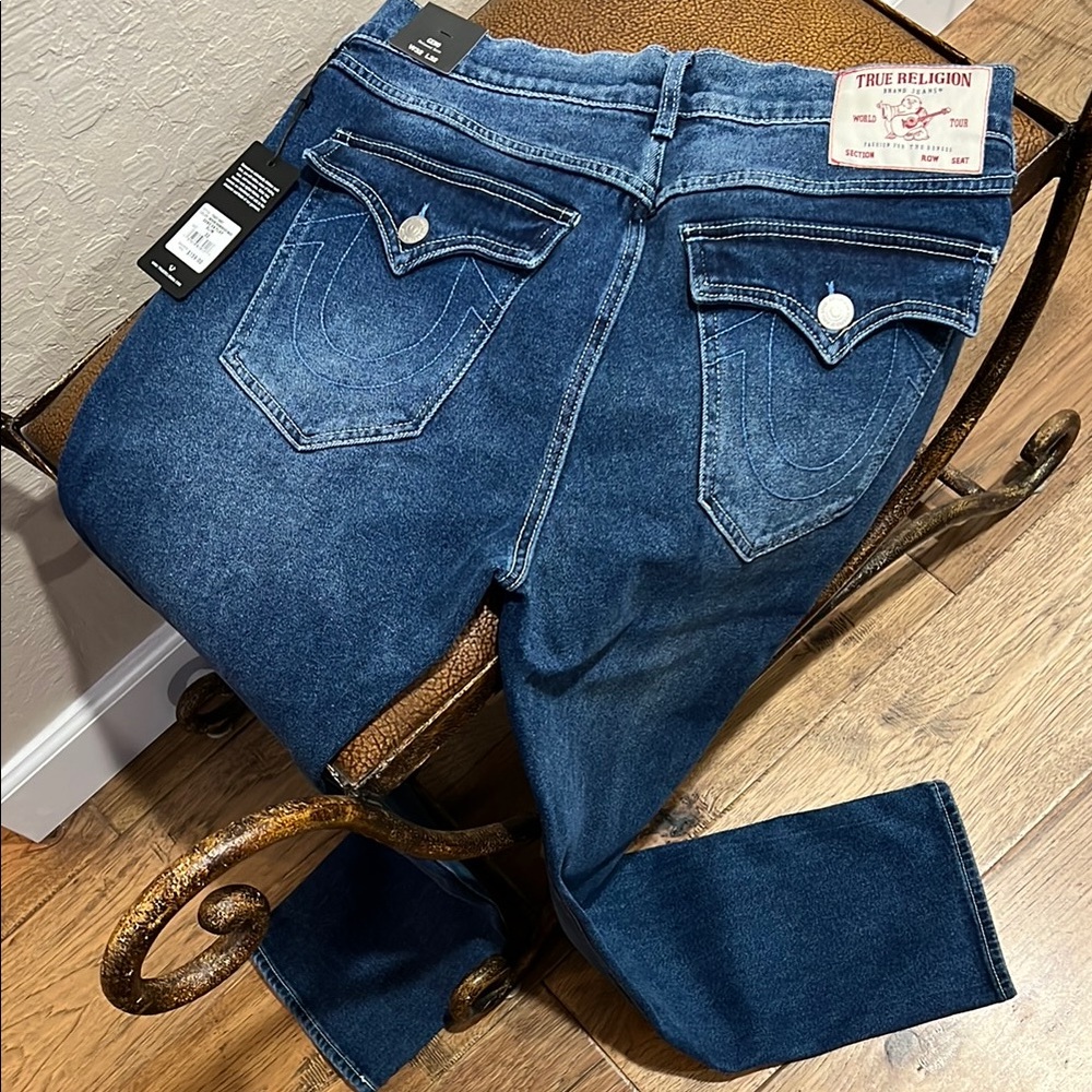 Brand New World Tour True Religion Men's Geno Relaxed Slim Blue Distressed Jeans